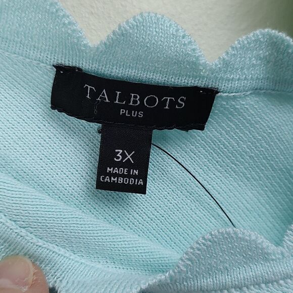 Talbot's Plus Size Scalloped Double V-neck Cap Sleeve Fine Knit Sweater Top NWT - Picture 2 of 10